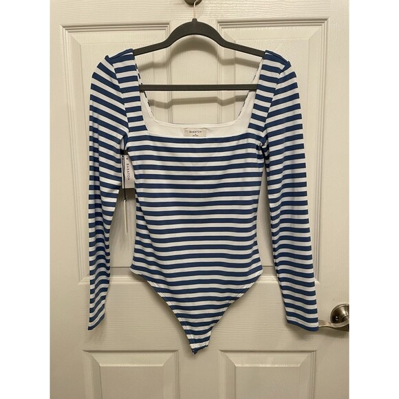 Aritzia Babaton Size M Contour LS Square Neck Bodysuit Flagstone Blue NWT - Picture 2 of 6
